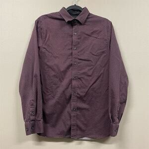 Tahari Men's Dot Print Burgundy Dress Shirt Size M Long Sleeve